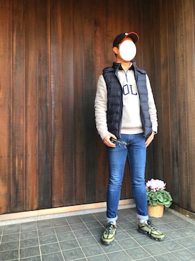 「MONCLER（モンクレール）のアイテム（帽子）」を使った、Teruya Nikaidoさん（メンズ・175cm）の春コーディネート