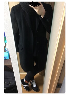 「ソックス」｜「アイテム（チェスターコート）」を使った、ふぁん。さん（メンズ・177cm）の冬コーディネート