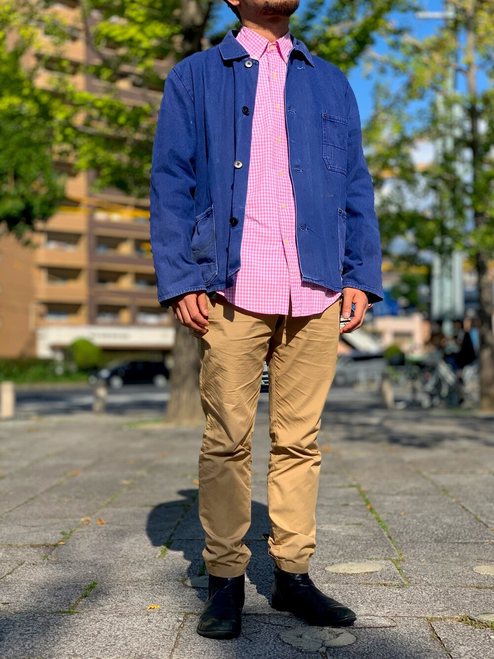 「ユーロワーク、フレンチワーク、ラルフローレン、MARNI、古着、古着MIX、古着コーデ」｜「French workのアイテム（カバーオール、ブルー系）」を使った、古着屋REPETEさん（メンズ・170cm）の秋コーディネートの1枚目の写真