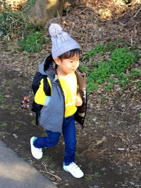 「GLOBAL WORK（グローバルワーク）のアイテム（ダウンベスト）」を使った、yuzuuu〜♡さん（キッズ・90cm）の冬コーディネート