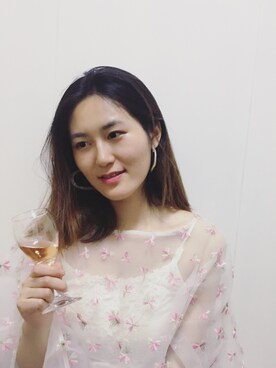 「merry jenny（メリージェニー）のアイテム（Tシャツ/カットソー、ピンク系）」を使った、Refresh_Liuさん（レディース・167cm）の夏コーディネート