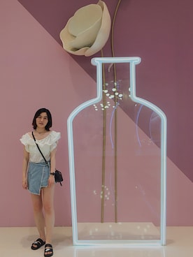 「GUCCI（グッチ）のアイテム（ショルダーバッグ、ブラック系）」を使った、Refresh_Liuさん（レディース・167cm）の夏コーディネート