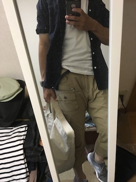 「semantic design（セマンティックデザイン）のアイテム（カーゴパンツ）」を使った、Sayuさん（メンズ・165cm）の夏コーディネート