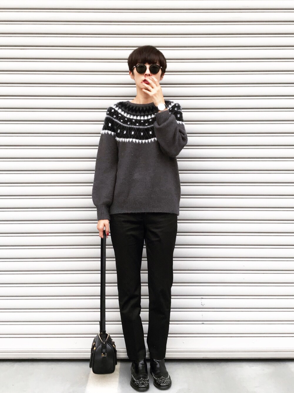 「大人カジュアル、シンプルコーデ、今日のコーデ、パンツスタイル、ママファッション」｜「PLSTのアイテム（ニット/セーター、グレー系）」を使った、nemochiさん（レディース・170cm）の冬コーディネートの1枚目の写真