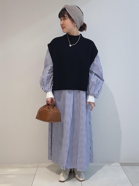 「ヘアアクセ」｜「アイテム（ワンピース/ドレス）」を使った、いまいさん（レディース・155cm）の冬コーディネート