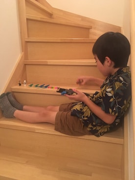 「devirock（デビロック）のオープンカラーシャツ（シャツ/ブラウス）」を使った、®️+Hさん（キッズ・110cm）の秋コーディネート