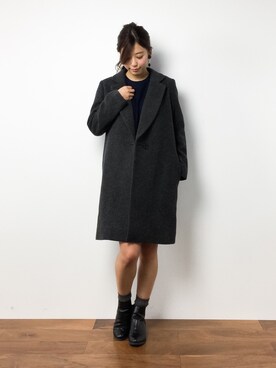 「M.deux（エムドゥ）のアイテム（チェスターコート）」を使った、YUKIさん（レディース・160cm）の冬コーディネート
