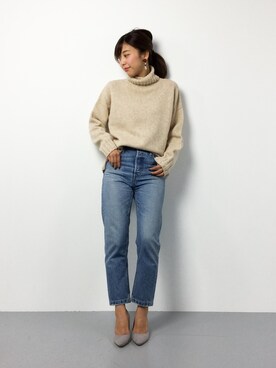「STUDIOUS（ステュディオス）のSTUDIOUS タートルスクエアニット（ニット/セーター）」を使った、YUKIさん（レディース・158cm）の冬コーディネート