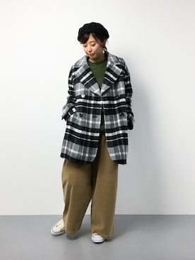 「one after another NICE CLAUP（ワンアフターアナザーナイスクラップ）のアイテム（ピーコート）」を使った、YUKIさん（レディース・158cm）の冬コーディネート