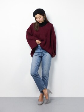 「Ameri（アメリ）のアイテム（ニット/セーター）」を使った、YUKIさん（レディース・158cm）の冬コーディネート