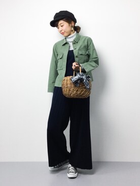 「お買い物」｜「アイテム（ミリタリージャケット）」を使った、YUKIさん（レディース・158cm）の冬コーディネート