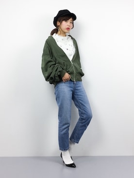 「PUNYUS（プニュズ）のアイテム（MA-1）」を使った、YUKIさん（レディース・158cm）の冬コーディネート