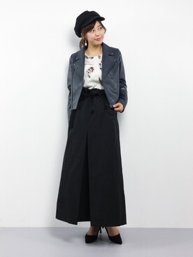 「SPIRALGIRL（スパイラルガール）のアイテム（ライダースジャケット）」を使った、YUKIさん（レディース・158cm）の冬コーディネート