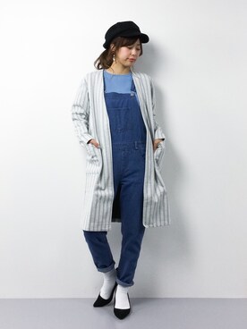 「grn（ジーアールエヌ）のアイテム（ノーカラージャケット）」を使った、YUKIさん（レディース・158cm）の冬コーディネート