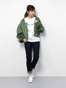 「CLANE（クラネ）のアイテム（MA-1）」を使った、YUKIさん（レディース・158cm）の冬コーディネート