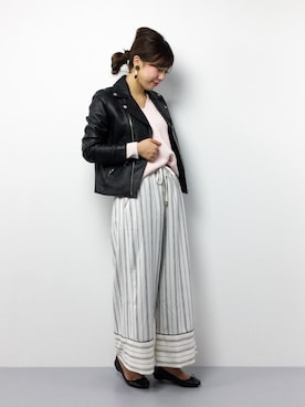 「N.（N. Natural Beauty Basic）（エヌエヌナチュラルビューティーベーシック）のアイテム（ライダースジャケット）」を使った、YUKIさん（レディース・158cm）の冬コーディネート