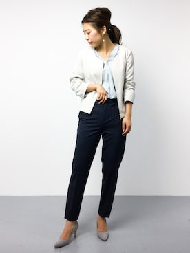 「TRUDEA（トルディア）のアイテム（ノーカラージャケット）」を使った、YUKIさん（レディース・158cm）の春コーディネート