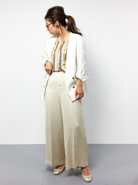 「SLOBE IENA（スローブイエナ）のアイテム（ノーカラージャケット）」を使った、YUKIさん（レディース・158cm）の春コーディネート