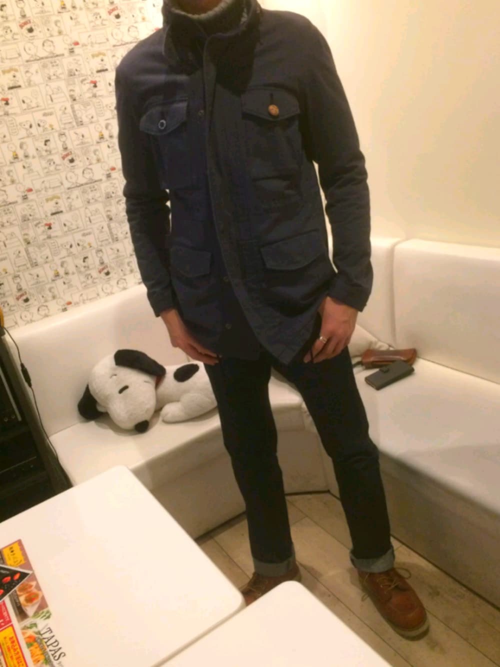「CUNEのアイテム（デニムパンツ、ブラック系）」を使った、S.Rさん（メンズ・183cm）の冬コーディネートの1枚目の写真