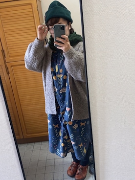 「Design Tshirts Store graniph（デザイン　ティーシャツ　ストア　グラニフ）のアイテム（シャツワンピース）」を使った、かじさん（レディース・154cm）の冬コーディネート