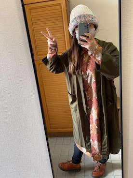 「Design Tshirts Store graniph（デザイン　ティーシャツ　ストア　グラニフ）のアイテム（シャツワンピース）」を使った、かじさん（レディース・154cm）の冬コーディネート