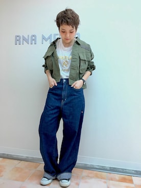 「RNA」｜「アイテム（ミリタリージャケット）」を使った、ぽてとさん（レディース・150cm）の夏コーディネート