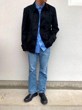 「THOMAS MASON（トーマス メイソン）のトーマスメイソンオーバーシャツ（シャツ/ブラウス、ブルー系）」を使った、U1さん（メンズ・175cm）の春コーディネート