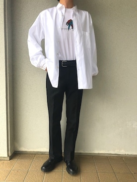 「H　BEAUTY&YOUTH UNITED ARROWS（エイチビューティーアンドユースユナイテッドアローズ）の＜H＞BALLOON BIG SHIRT/シャツ（シャツ/ブラウス、ホワイト系）」を使った、U1さん（メンズ・175cm）の春コーディネート