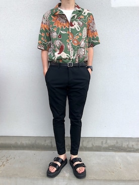 「ZARA（ザラ）のアイテム（シャツ/ブラウス、グリーン系）」を使った、U1さん（メンズ・175cm）の春コーディネート