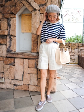 「アイテム（ハンチング/ベレー帽、シルバー系）」を使った、ayuさん（レディース・165cm）の夏コーディネート