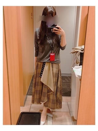 AMERI ラッフルフレアチェックスカート Ameri（アメリ）の「SHEER CHECK FLARE SKIRT（スカート）」 - WEAR