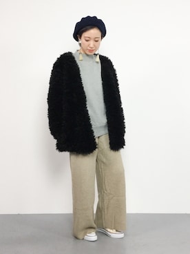 「リブニットパンツ」｜MIKUさん（レディース・157cm）の冬コーディネート