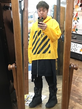 「DRKSHDW by RICK OWENS（ダークシャドウ バイ リックオウエンス）のアイテム（ブーツ）」を使った、MaSaKiさん（メンズ・176cm）の秋コーディネート