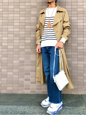 「MB（エムビー）のアイテム（トレンチコート）」を使った、KIMさん（メンズ・176cm）の春コーディネート