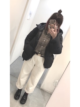 「ドレスシューズ」｜「アイテム（ダウンジャケット/コート）」を使った、ぴよさん（レディース・155cm）の冬コーディネート