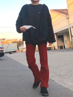 「古着のアイテム（ジャケット/アウター、ブラック系）」を使った、RINAさん（レディース・166cm）の冬コーディネート