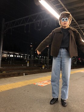 「JEANASIS（ジーナシス）のアイテム（キャップ）」を使った、RINAさん（レディース・166cm）の冬コーディネート