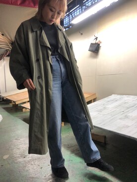 「UNIQLO（ユニクロ）のハイライズワイドストレートジーンズ（デニムパンツ）」を使った、RINAさん（レディース・166cm）の春コーディネート