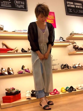 「KBF（ケイビーエフ）のアイテム（カーディガン/ボレロ）」を使った、sakaeさん（レディース・163cm）の夏コーディネート