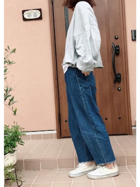 「niko and...（ニコアンド）のメンテンBIGBIG Ｔシャツ【niko and ...】（Tシャツ/カットソー）」を使った、ikumi＊さん（レディース・159cm）の秋コーディネート