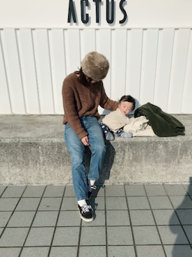 「ハイウエストストレートジーンズ」｜「アイテム（その他アウター）」を使った、ikumi＊さん（レディース・159cm）の冬コーディネート