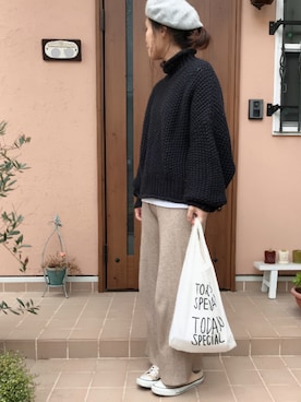 「リブニットパンツ」｜ikumi＊さん（レディース・159cm）の冬コーディネート