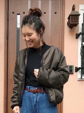 「ウエストイン」｜「アイテム（ブルゾン）」を使った、ikumi＊さん（レディース・159cm）の冬コーディネート