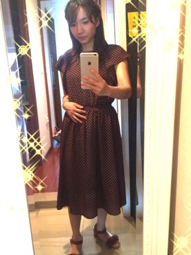 「GU（ジーユー）のアイテム（ワンピース/ドレス、ブラウン系）」を使った、やあさん（レディース）の夏コーディネート