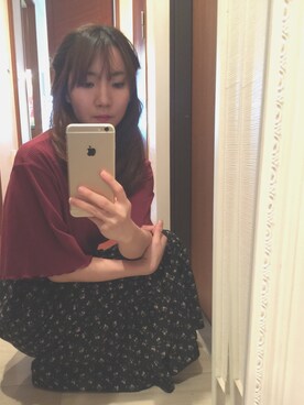 「earth music&ecology（アースミュージックアンドエコロジー）のアイテム（トップス、レッド系）」を使った、やあさん（レディース）の夏コーディネート