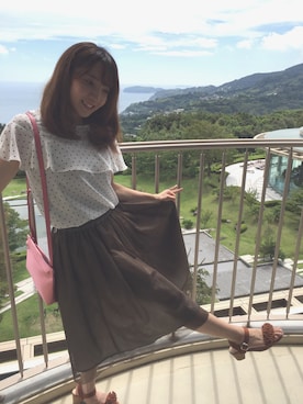 「earth music&ecology（アースミュージックアンドエコロジー）のアイテム（スカート、グリーン系）」を使った、やあさん（レディース）の秋コーディネート