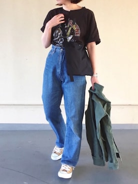 「CONVERSE（コンバース）のCONVERSE ALL STAR 100 WORKFABRIC HI (BROWN) (17SP)（スニーカー）」を使った、RICOさん（レディース・155cm）の春コーディネート