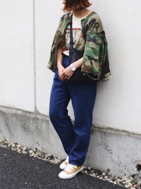 「CONVERSE（コンバース）のCONVERSE ALL STAR 100 WORKFABRIC HI (BROWN) (17SP)（スニーカー）」を使った、RICOさん（レディース・155cm）の春コーディネート