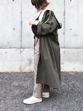 「KBF（ケイビーエフ）のBIGフーディコート（その他アウター）」を使った、RICOさん（レディース・155cm）の春コーディネート