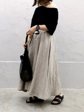 「Sheson（シーズン）のアイテム（スカート）」を使った、RICOさん（レディース・155cm）の夏コーディネート